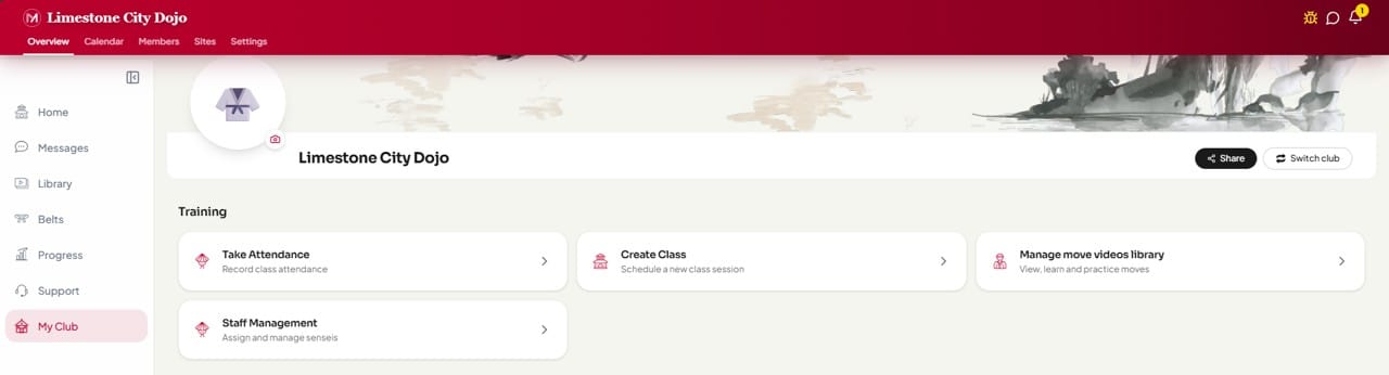 Martial Apps Club Management dashboard